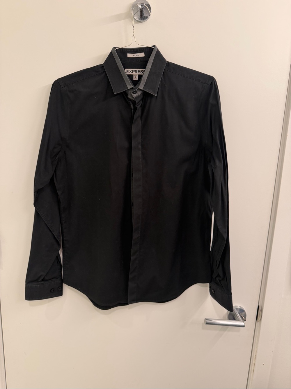 Express Men's Black Long-Sleeve Dress Shirt with Concealed Placket